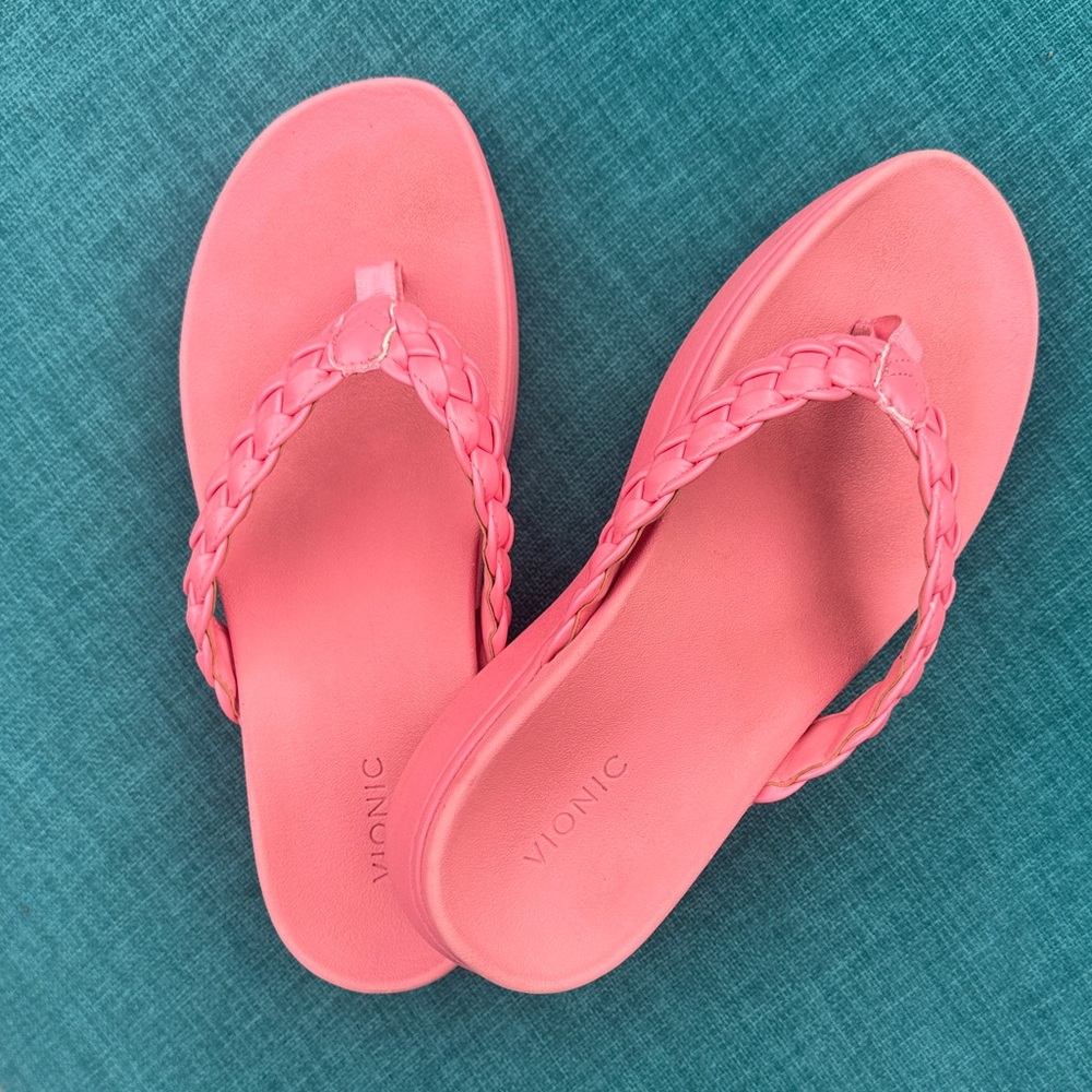 Vionic Coral Pink Braided Thong Sandals